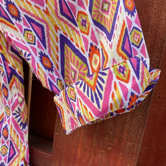 Chico’s Ikat Linen Button-Back Shirt % Linen No Iron Women’s Size L - Picture 6 of 16